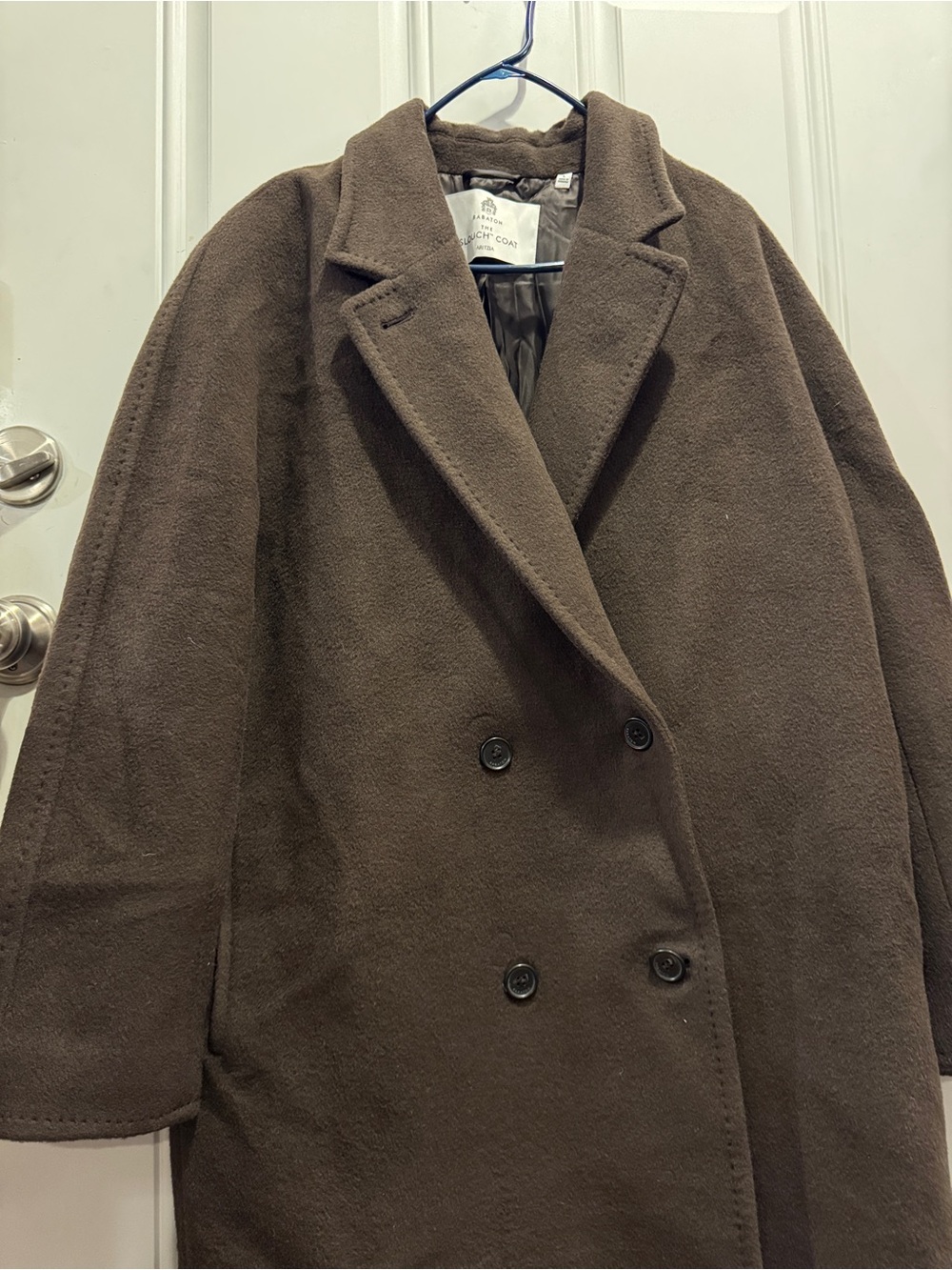 Aritzia Babaton The Slouch Coat Italian Camel Wool Brown Size L Retail $375.00 - Picture 2 of 16